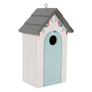 Modro-bílá dřevěná ptačí budka jako plážový domek Birdhouse - 15*10*22 cm 6H2441 obraz