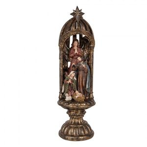 Mosazná antik dekorace Betlém na podstavci Nativity Scene - Ø 14*43 cm 6PR5702 obraz