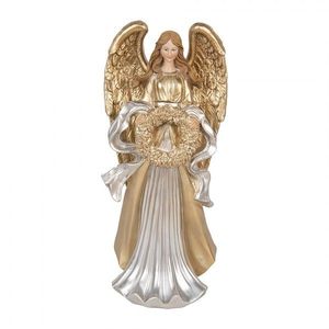 Stříbrno-zlatá dekorace anděl s věnečkem - 16*13*35 cm 6PR5697 obraz