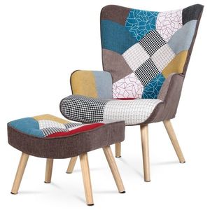 Křeslo ušák s podnožkou PW2, patchwork obraz