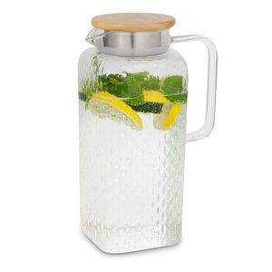Klarstein Livenza, džbán na vodu, 1, 5 l, borosilikátové sklo, sítko z nerezové oceli, víko z dubového dřeva obraz
