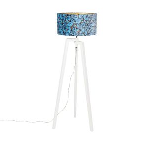 Stojací lampa trojnožka dřevěná ssametovým stínítkem smotýly 50 cm - Puros obraz