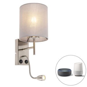 Chytrá nástěnná lampa ocelová s šedým stínítkem vč. Wifi A60 - Stacca obraz