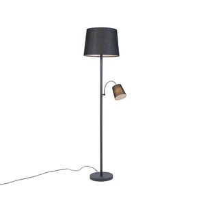 Klasická stojací lampa černá s černým stínítkem a lampičkou na čtení - Retro obraz