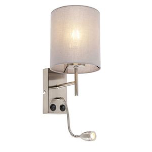 Moderní nástěnná lampa ocel s šedým bavlněným stínítkem - Stacca obraz