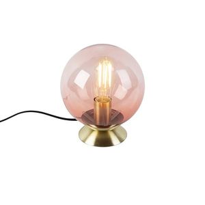 Stolní lampa v art deco stylu mosazná s růžovým sklem - Pallon obraz