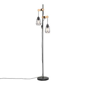 Rustikální stojací lampa černá se dřevem 2-světlo sstínítkem - Dami Frame obraz