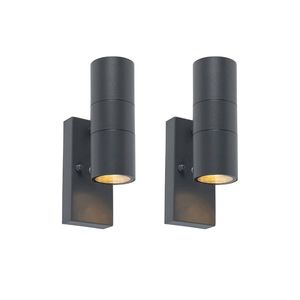 Sada 2 venkovních nástěnných lamp tmavě šedých 2-světlo senzor soumraku - Duo obraz