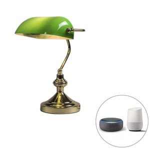 Chytrá stolní lampa mosazná se zeleným sklem vč. WiFi P45 - Banker obraz