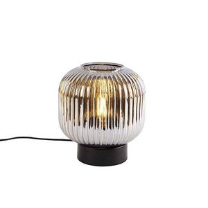 Stolní lampa Art Deco černá s kouřovým sklem - Karel obraz