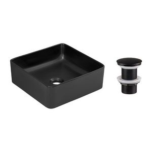 Comad Sada keramického umyvadla na desku a výpusti Slim 40 cm černá mat obraz