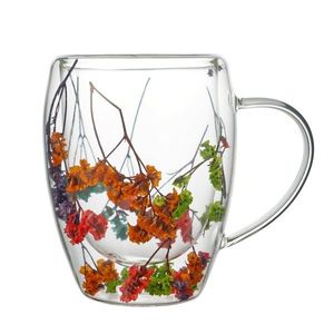 Allesken Skleněný hrnek PETER FLOWER 320 ml čirý/červený obraz