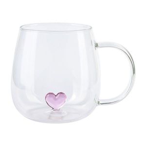 Allesken Skleněný hrnek PETER HEART 400 ml čirý/růžový obraz
