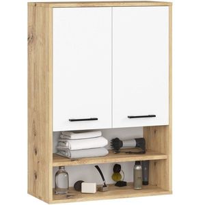 Ak furniture Závěsná koupelnová skříňka Fin W64 2D 64 cm bílá/dub artisan obraz