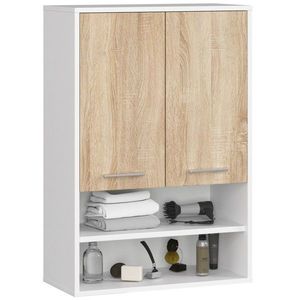 Ak furniture Závěsná koupelnová skříňka Fin W64 2D 64 cm bílá/dub sonoma obraz