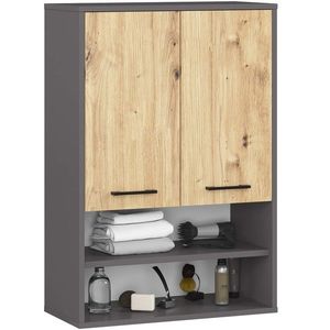 Ak furniture Závěsná koupelnová skříňka Fin W64 2D 64 cm grafit/dub artisan obraz