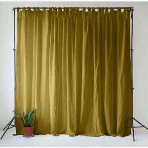Okrově žlutý/zelený lněný závěs 140x330 cm Moss Green – Linen Tales obraz