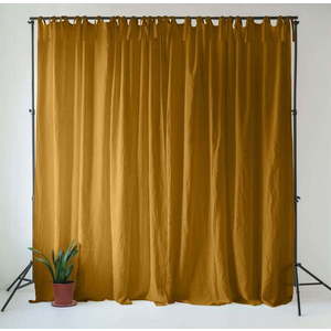 Okrově žlutý/hnědý lněný závěs 140x330 cm Bronze – Linen Tales obraz