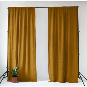 Okrově žlutý/hnědý lněný závěs 140x250 cm Bronze – Linen Tales obraz