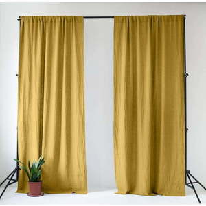 Žlutý lněný závěs 140x250 cm Lemon Curry – Linen Tales obraz