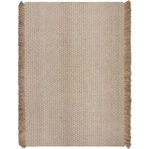 Béžový ručně tkaný koberec s příměsí vlny 160x230 cm Rene Fringed Ribbed – Flair Rugs obraz