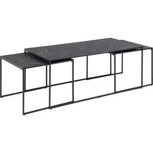 Matně černé konferenční stolky v sadě 3 ks s deskou v dekoru mramoru 60x120 cm Infinity – Actona obraz
