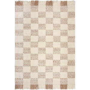 Krémový/v přírodní barvě ručně tkaný koberec s příměsí vlny 160x230 cm Eric Checkboard – Flair Rugs obraz