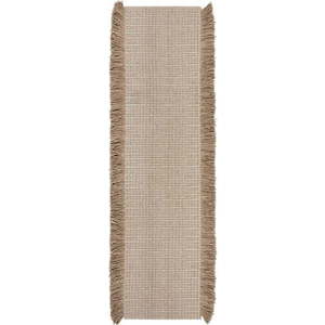Béžový ručně tkaný běhoun s příměsí vlny 60x230 cm Rene Fringed Ribbed – Flair Rugs obraz
