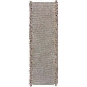 Šedý ručně tkaný běhoun s příměsí vlny 60x230 cm Rene Fringed Ribbed – Flair Rugs obraz