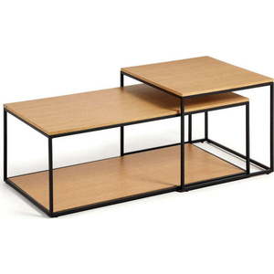 Kulaté konferenční stolky s deskou v dubovém dekoru v přírodní barvě v sadě 2 ks 50x100 cm Yoana – Kave Home obraz