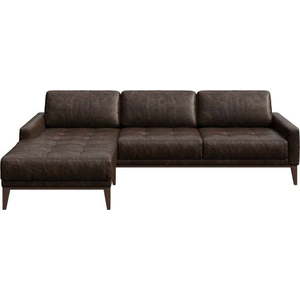 Tmavě hnědá kožená rohová pohovka MESONICA Musso Tufted, levý roh obraz