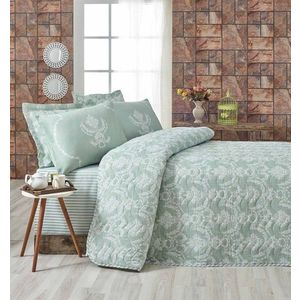 Set prošívaného přehozu a 2 povlaků na polštáře Mijolnir Pure Water Green, 200 x 220 cm obraz