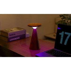LED stolní lampa v tmavě přírodní barvě s dřevěným stínidlem (výška 21 cm) Sylva – Gingko obraz