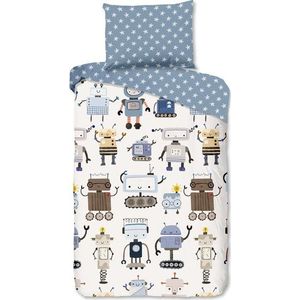 Modré/béžové bavlněné dětské povlečení na jednolůžko 140x200 cm Robo – Good Morning obraz