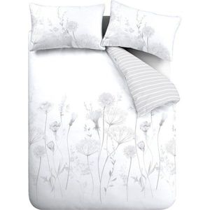 Bílé/šedé povlečení na dvoulůžko/prodloužené 230x220 cm Meadowsweet Floral – Catherine Lansfield obraz