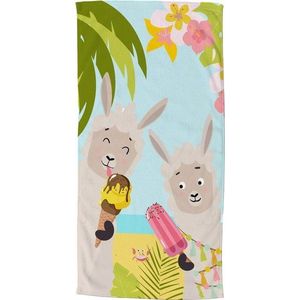 Dětská sametová plážová osuška 75x150 cm Happy lamas – Good Morning obraz