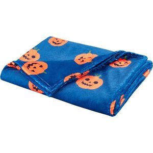 Modrá/oranžová deka s haloweenským motivem z mikroplyše 130x170 cm Halloween Pumpkins – Catherine Lansfield obraz