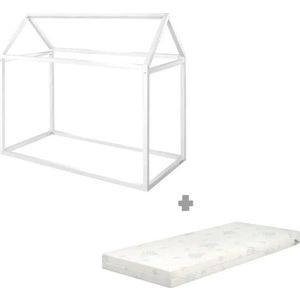 Bílá domečková dětská postel z borovicového dřeva s matrací/bez roštu 70x140 cm House Bed – Roba obraz