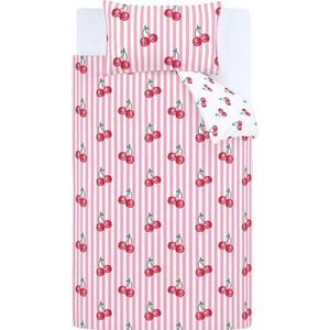 Bílé/růžové povlečení na jednolůžko 135x200 cm Disco Cherries Stripes – Catherine Lansfield obraz