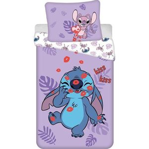 Fialové bavlněné dětské povlečení na jednolůžko 140x200 cm Lilo and Stitch "Kiss" – Jerry Fabrics obraz