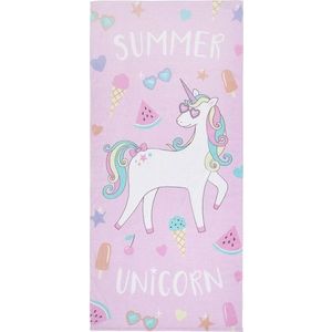 Růžová/fialová bavlněná plážová osuška 76x160 cm Summer Unicorn – Catherine Lansfield obraz