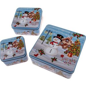 Kovové dózy v sadě 3 ks na cukroví Snowman – Dakls obraz