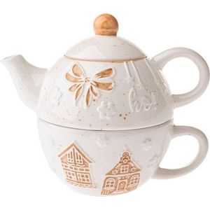 Bílá keramická čajová souprava s vánočním motivem Christmas cottage – Dakls obraz