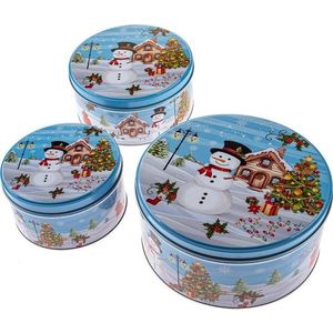 Kovové dózy v sadě 3 ks na cukroví Snowman – Dakls obraz