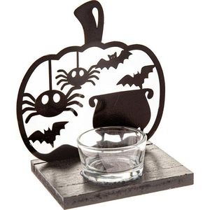 Dřevěný svícen s haloweenským motivem Happy Halloween – Dakls obraz