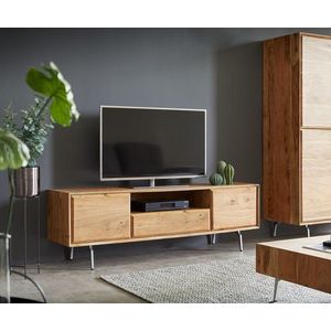TV stolek Shari 160 cm akácie přírodní 2 dvířka 1 zásuvka 1 obraz