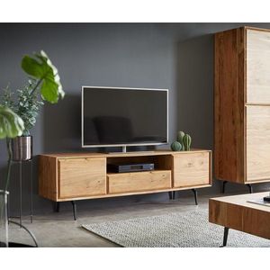 TV stolek Shari 160 cm akácie přírodní 2 dvířka 1 zásuvka 1 obraz