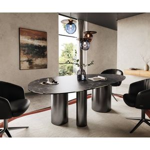 Jídelní stůl Edge Oval 220x120 Keramika Laminam® Nero Greco obraz