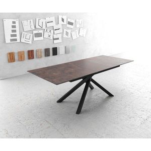Jídelní stůl Edge 180/220x90 cm sklo hnědé vintage křížová obraz
