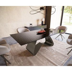 Jídelní stůl Edge 180-220x100 reliéfní sklo kouřové černé 3D obraz